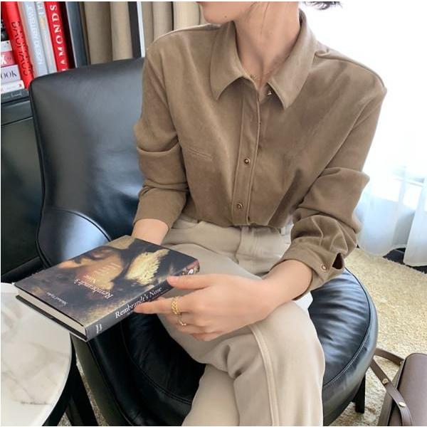 長袖厚みブラウス 可愛いおしゃれなボタン 普段着 学生 高級感 OL通勤