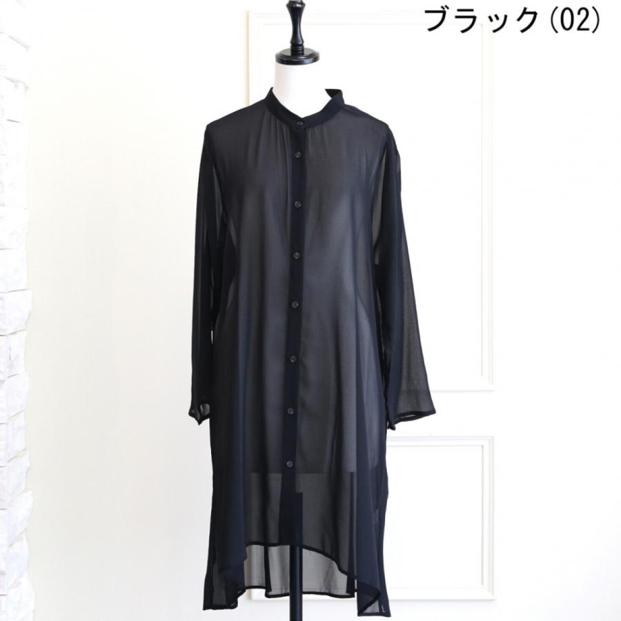 【透け感有り】カッコいいシフォンシャツ シャツブラウス 長袖シフォン トップス フォーマル ワイシャツ