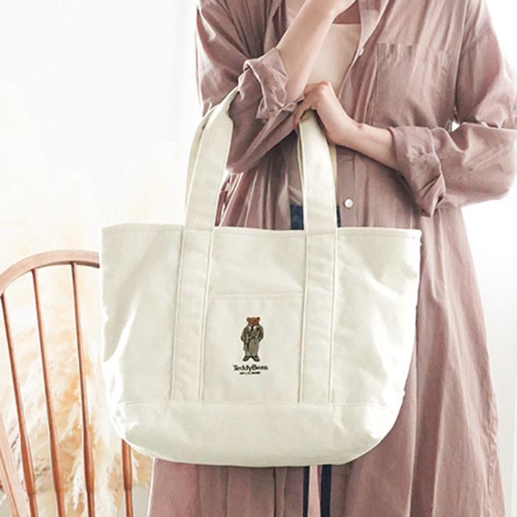 トートバッグ テディベア 刺繍 帆布 くま クマ A4 大きめ 大容量 マチ