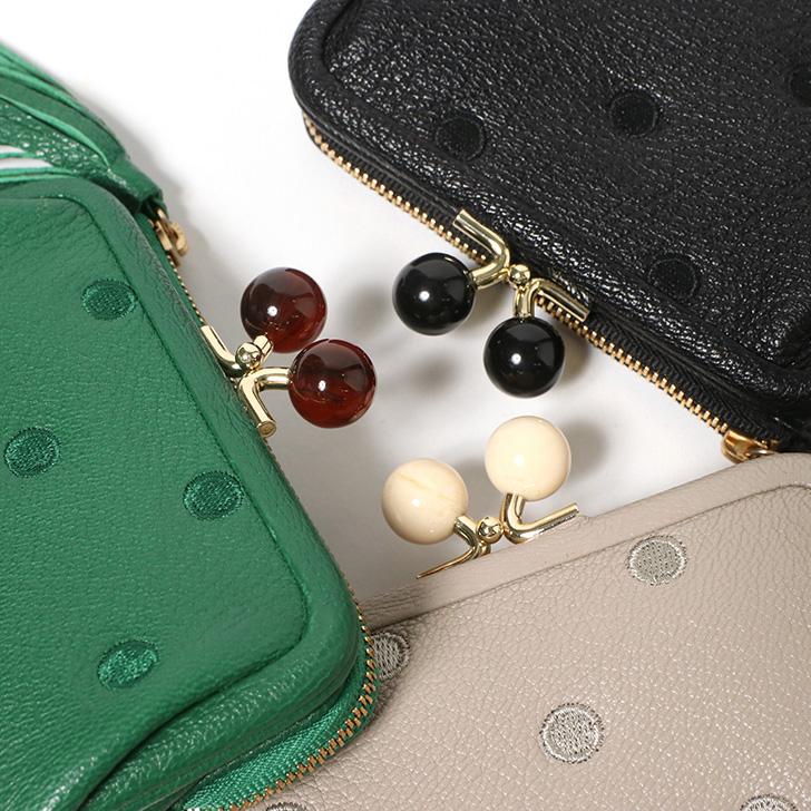 新品 perche ペルケ がま口 二つ折りウォレット perche ペルケ 財布 二つ折り がま口 ドット アクリル玉