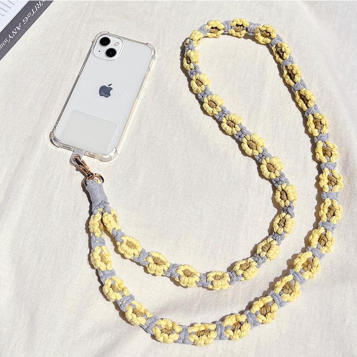 スマホショルダー ストラップ おしゃれ フラワー 花 マクラメ編み 紐