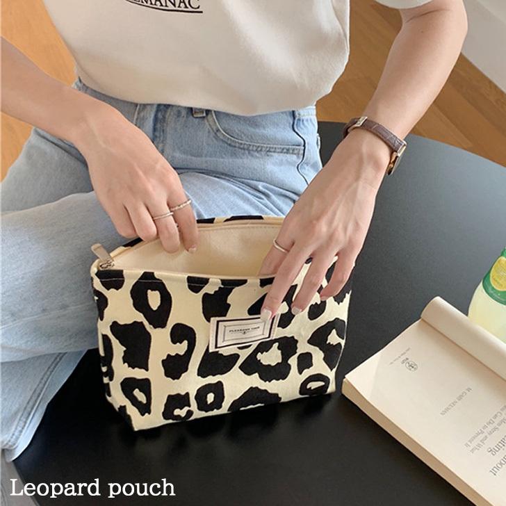 ポーチ 小物入れ おしゃれ 収納 大きめ マチ付き 大容量 レオパード