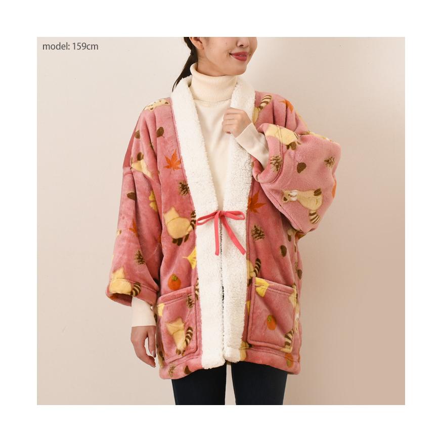 はんてん レディース 子供 フリース 裏起毛 裏ボア アニマル柄 暖かい