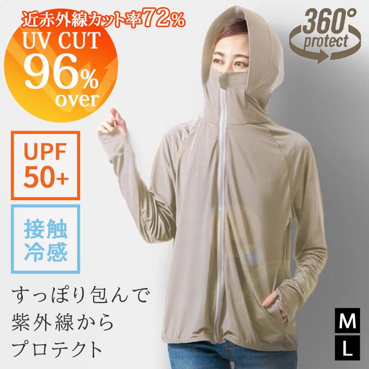 UVカットパーカー レディース 接触冷感 涼しい サンバイザー 帽子付き