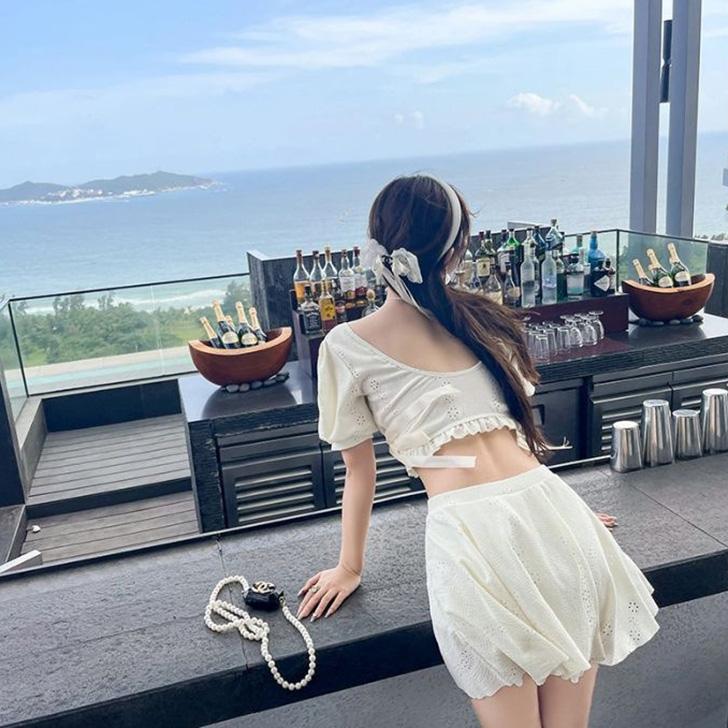 2021新春福袋】 ギンガムチェック水着 体系カバー 袖あり 韓国