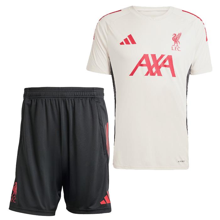 リバプール 25-26 TIRO25 トレーニングジャージー半袖＆ショーツ 上下セット(ベージュ×ブラック)【adidas/アディダス】(JV6574&JV6575) | adidas