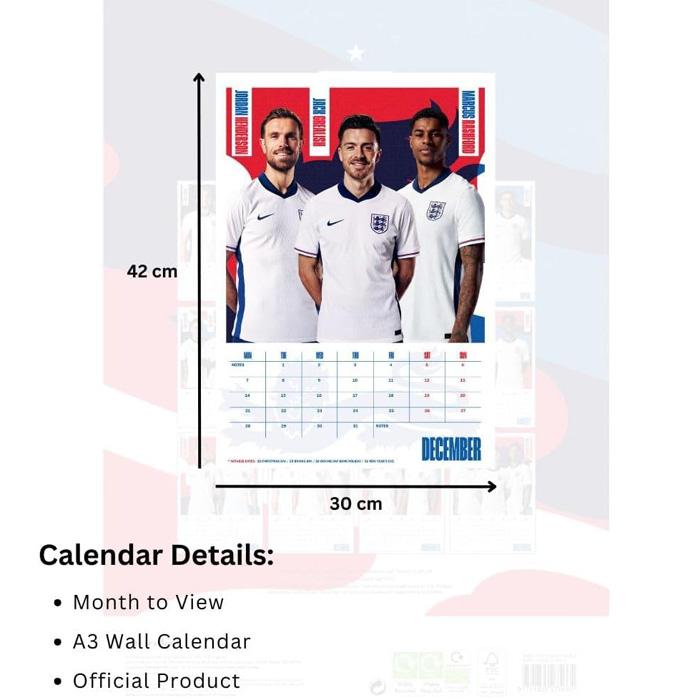 イングランド代表 オフィシャル 2026 壁掛け A3 カレンダー |  | 04