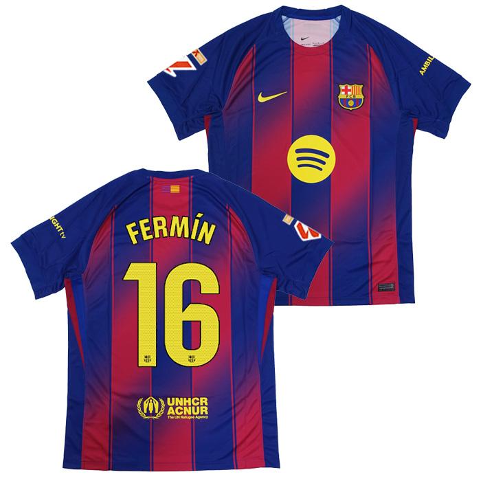 ●FCバルセロナ 25-26 ホーム 半袖 ユニフォーム No.16フェルミン・ロペス+ラ・リーガ＆24-25チャンピオンパッチ【NIKE/ナイキ】(HJ4590-456/16F_Laliga_Full) | NIKE