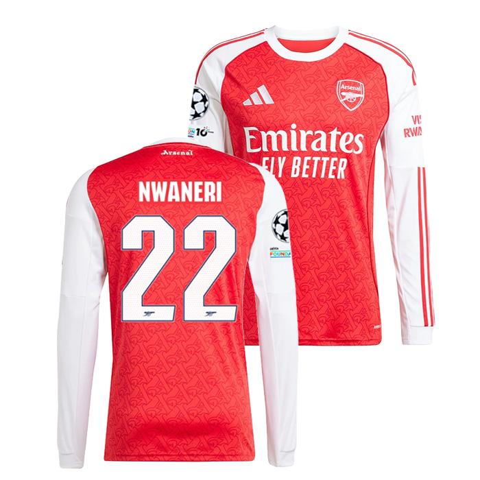 ●アーセナル 25-26 ホーム 長袖 ユニフォーム No.22 ヌワネリ (CLフルパッチ)【adidas/アディダス】(JI9536/22N_CLfull) | adidas