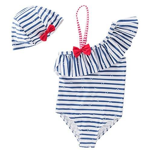 Sunyam ベビー水着 女の子 ラッシュガードワンピース スイムウェア ストライプビキニ キャップ付き 2点セット 赤ちゃん 夏 1 6歳 Www Sunnyfriend Com Tw