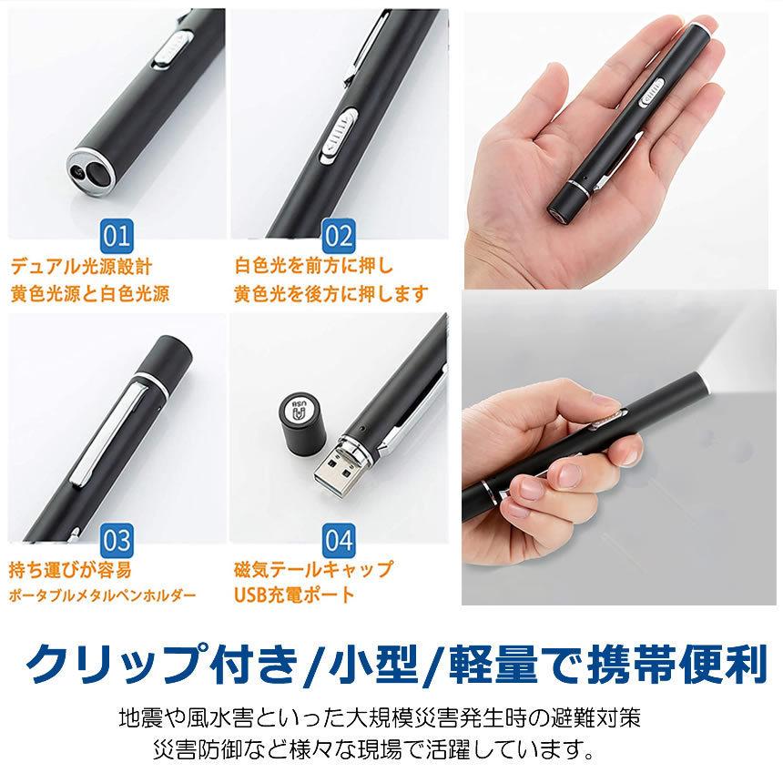 2個セット ペンライト led 懐中電灯 ミニ ダブル光源 小型 ペン型