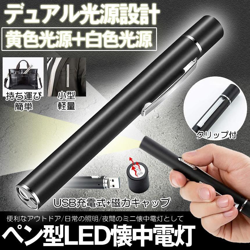 ペンライト led 懐中電灯 ミニ ダブル光源 小型 ペン型ライト ハンディ