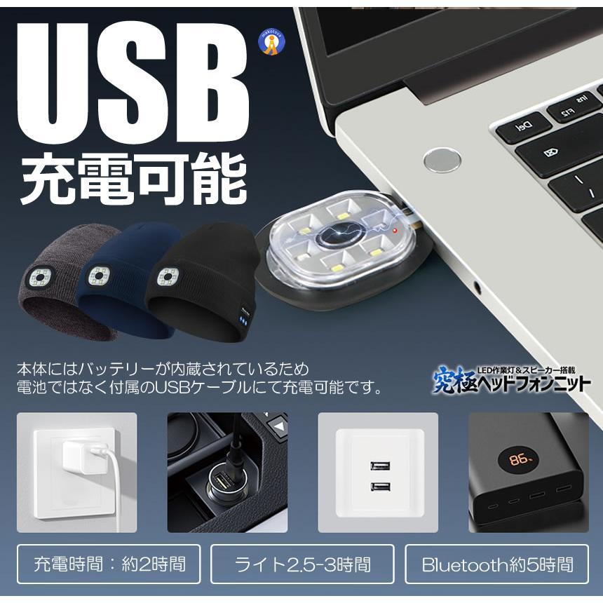 Bluetooth 5.0 ニット ヘッドホン ニット帽 無線 音楽帽 LEDライト付き 