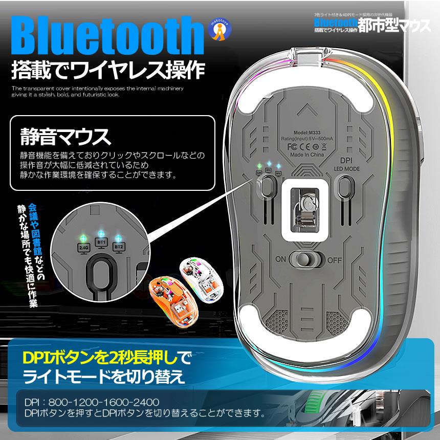 都市型マウス 無線 ワイヤレス Bluetooth LED 静音 3モード 2.4G 透明