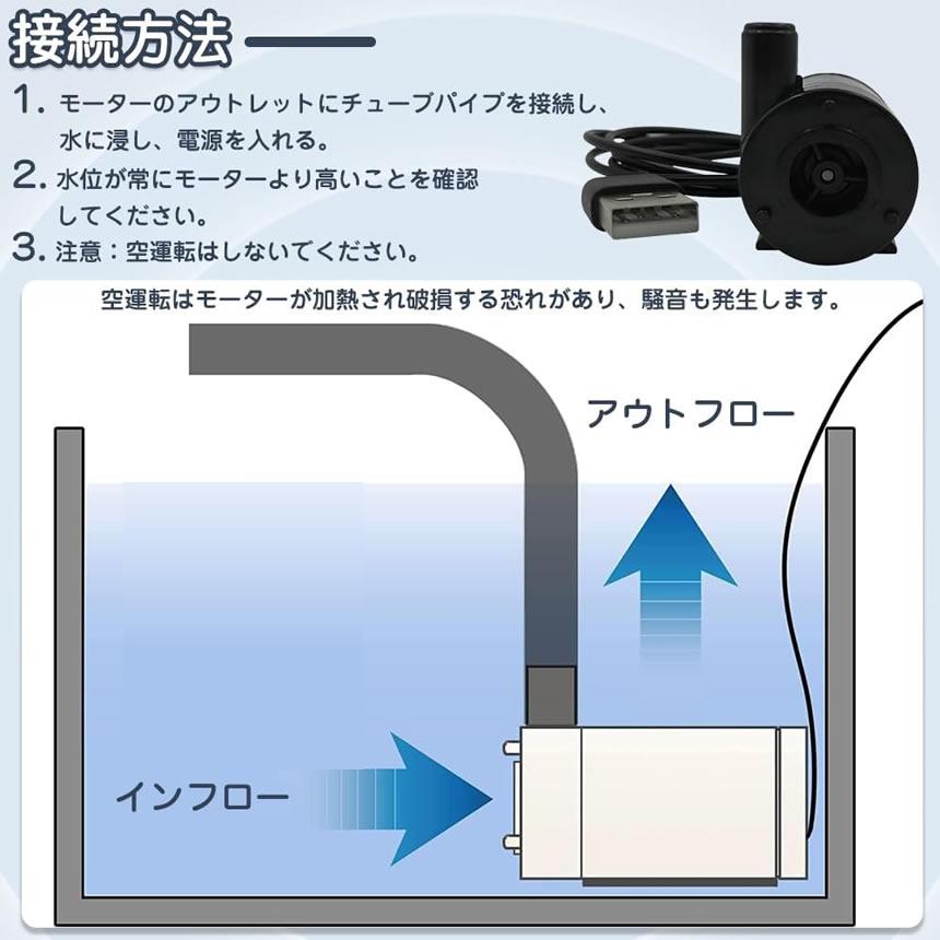 5個セット ウォーターポンプ USB 水中ポンプ 小型 1ｍ ミニ 庭 ガーデニング 噴水 ケーブル 電動 ポンプ WOPONPA｜fcl-plus｜04