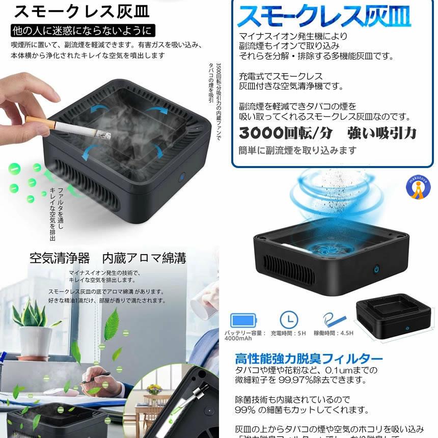 自宅喫煙所 逆流 煙 吸い込む 脱臭機 空気清浄機 タバコ灰皿 充電式