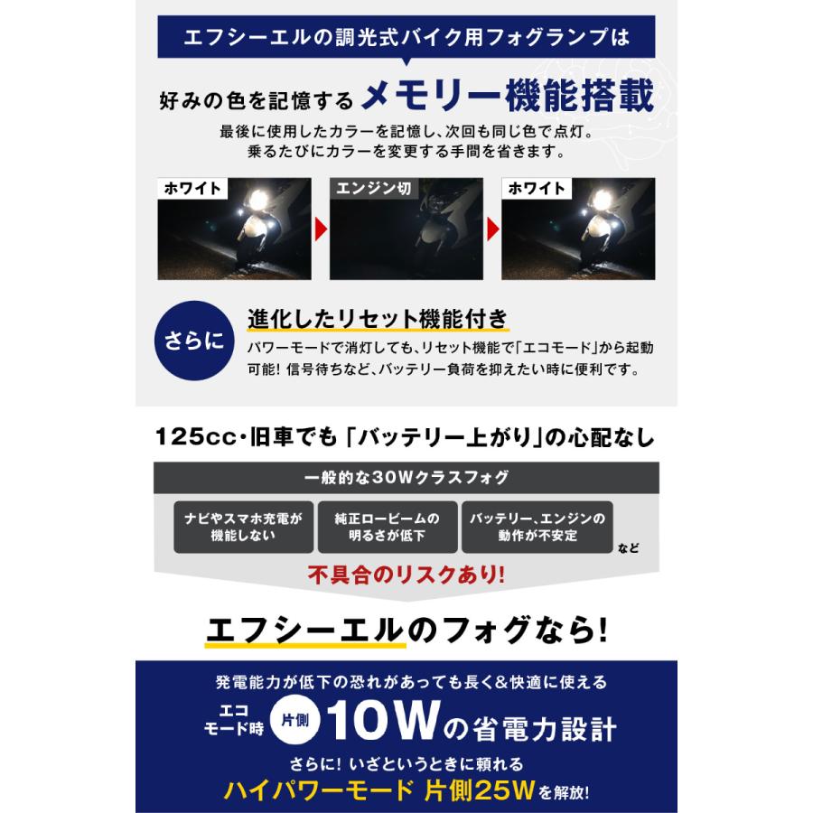 fcl. バイク フォグランプ led 2色切り替え 調光式 ホワイト イエロー