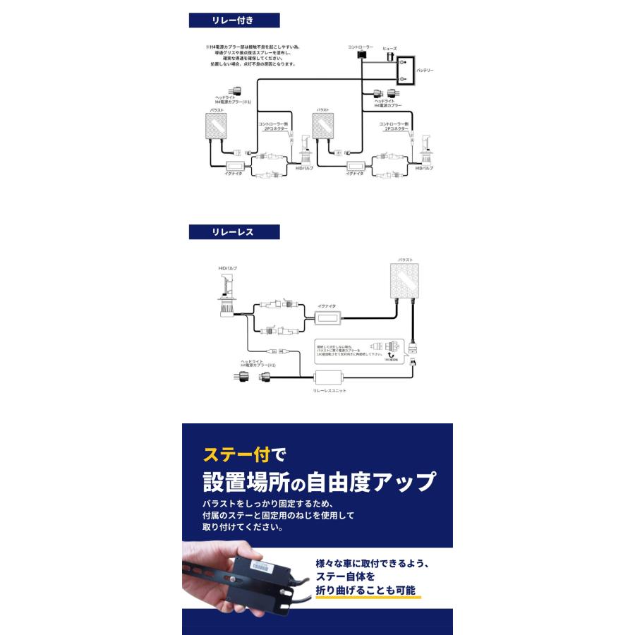 h4 hidキット 35w hi lo ヘッドライト hid化 リレーレス リレー付き 6000k 8000k 3000k 車検対応 hidバルブ 1年保証 ハイエース | fcl. | 07