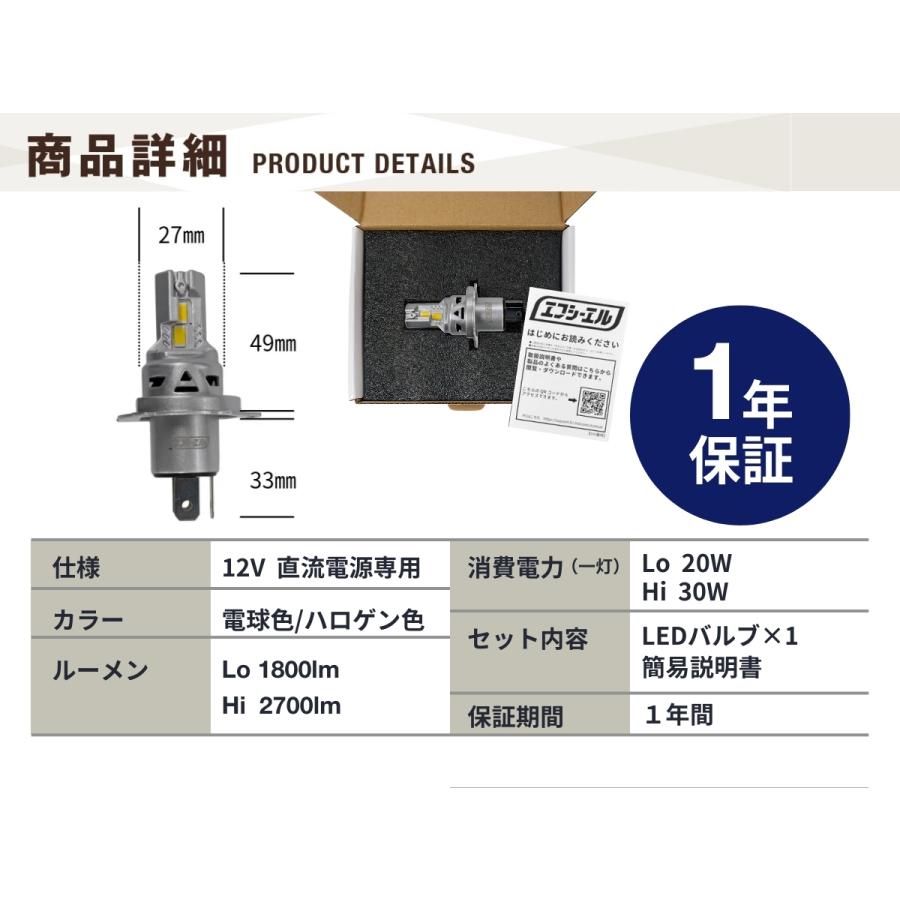 fcl. バイク h4 led ヘッドライト 電球色 暖色 車検対応 ファン付 ポン