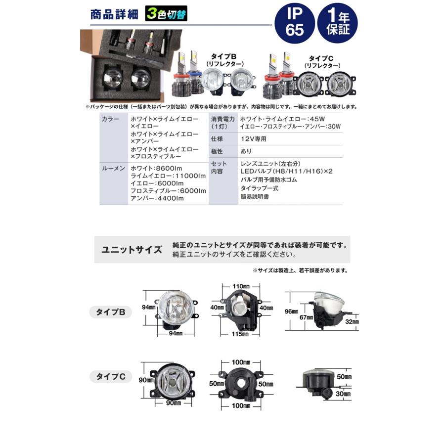 fcl. フォグランプ led 後付け 3色切り替え フォグランプユニット
