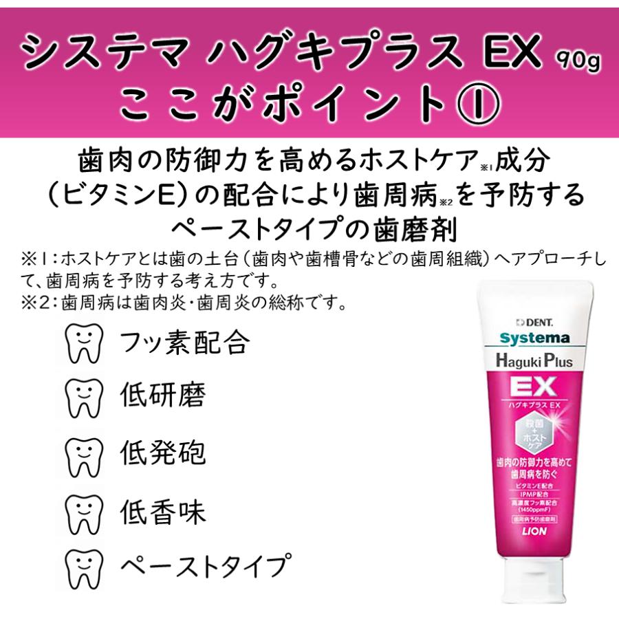 【送料無料・箱なし・新品・未使用】ライオン デント システマ ハグキプラス EX 90g 3本　歯科専売　歯周病 ※ハグキプラスプロの後継品です。｜fdcglobal｜02