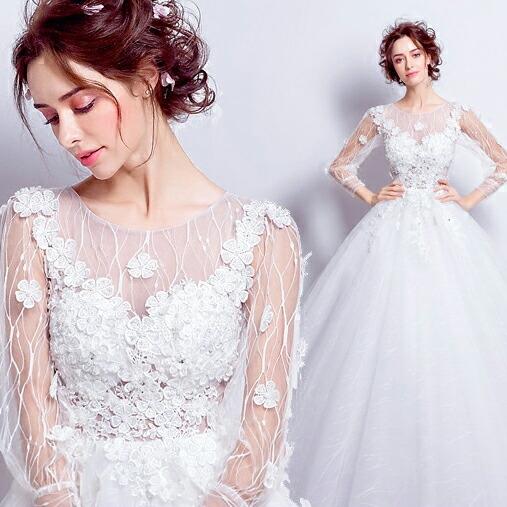 長袖 ロングドレス ウェディングドレス 花モチーフ プリンセスライン 小さいサイズ 大きい Xs Xxxl 発表会 結婚式 パーティー 二次会 海外 ウエディング プリンセスライン 早割クーポン Eikonos Com