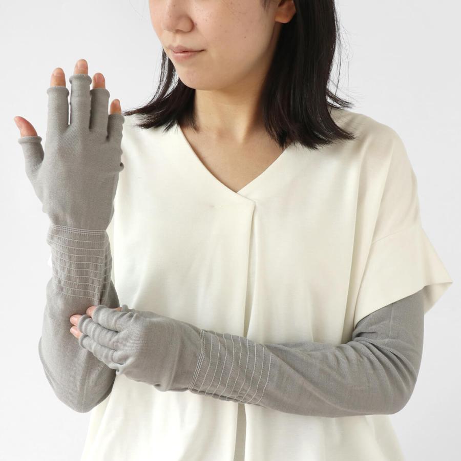 指なし アームカバー ロング 内側シルク  レディース 女性用 uvカット 手袋 紫外線 日焼け 対策 絹屋 日本製 ギフト プレゼント | 絹屋 | 03