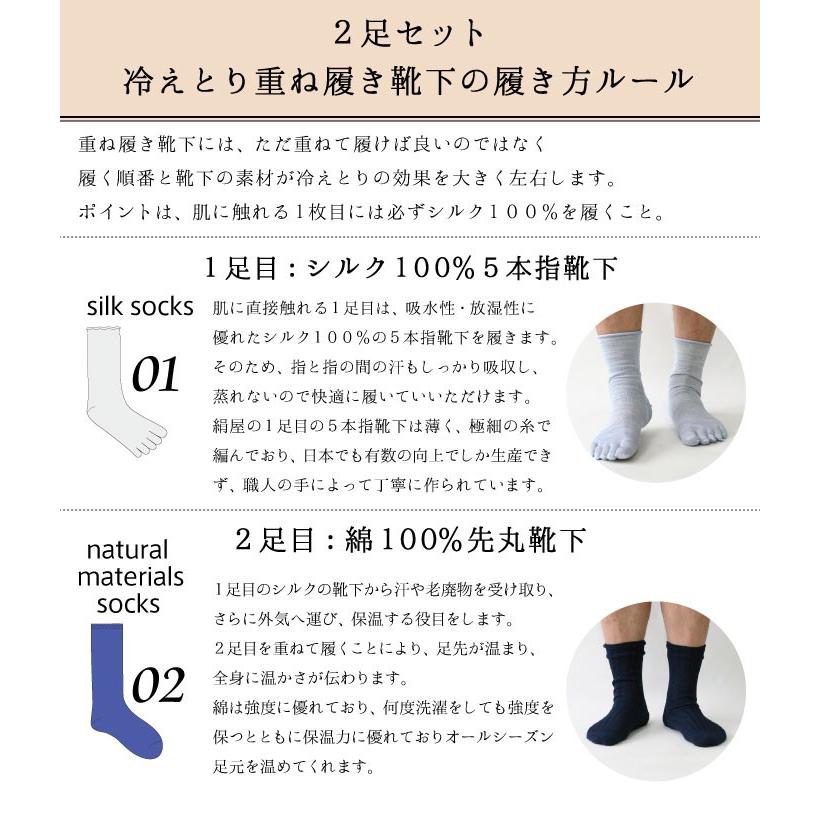 靴下 重ね履き ２足セット シルク コットン メンズ 男性用 冷えとり 暖かい あったかくつした ソックス 絹屋 日本製 ギフト | 絹屋 | 06