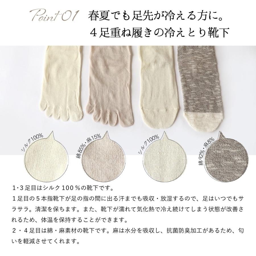 靴下 重ね履き ４足セット 綿 麻 スラブ レディース 女性用 冷えとり 暖かい あったかくつした 絹屋 日本製 ギフト プレゼント | 絹屋 | 06