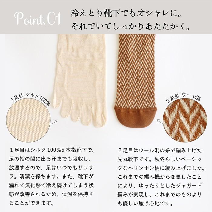 靴下 重ね履き ２足セット シルク ウール混 ジャガード編み レディース 女性用 冷えとり 暖かい あったかくつした 絹屋 日本製 | 絹屋 | 05