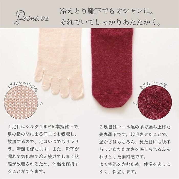 靴下 重ね履き ２足セット ウール混 起毛 レディース 女性用 冷えとり 暖かい あったかくつした 絹屋 日本製 ギフト プレゼント | 絹屋 | 05