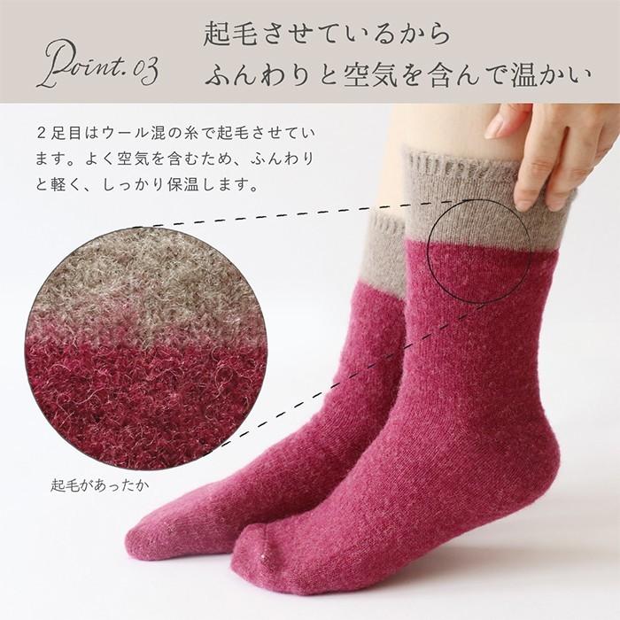 靴下 重ね履き ２足セット ウール混 起毛 レディース 女性用 冷えとり 暖かい あったかくつした 絹屋 日本製 ギフト プレゼント | 絹屋 | 07
