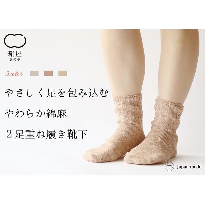 絹屋 靴下 重ね履き 2足セット 綿 麻 混 レディース 女性用 冷えとり  