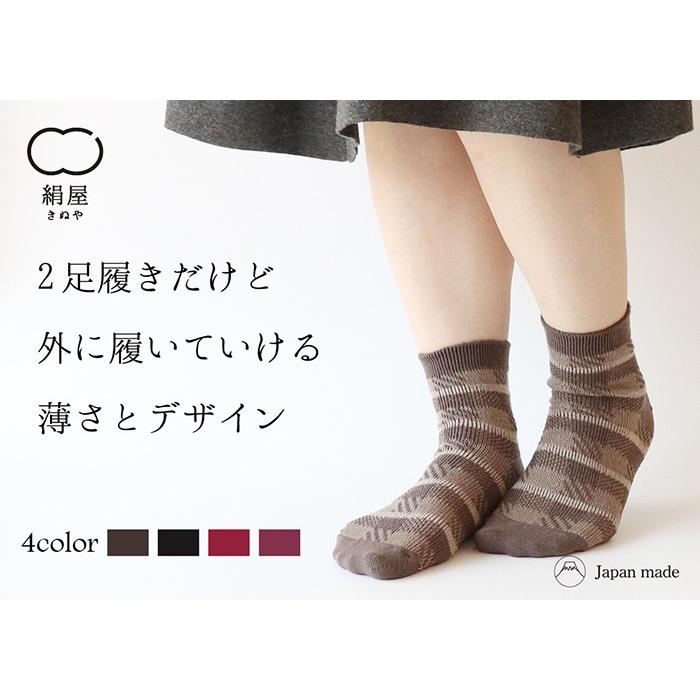 靴下 重ね履き ２足セット ウール混 チェック柄 レディース 女性用 冷えとり くつした ソックス 絹屋 日本製 ギフト プレゼント | 絹屋 | 05