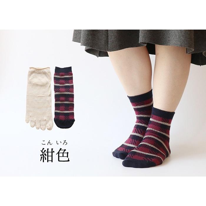 靴下 重ね履き ２足セット ウール混 チェック柄 レディース 女性用 冷えとり くつした ソックス 絹屋 日本製 ギフト プレゼント | 絹屋 | 14
