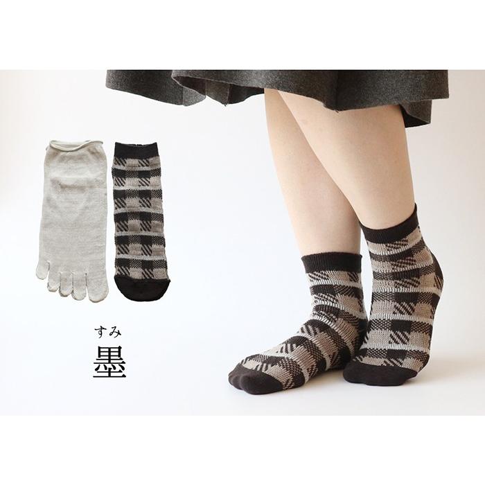 靴下 重ね履き ２足セット ウール混 チェック柄 レディース 女性用 冷えとり くつした ソックス 絹屋 日本製 ギフト プレゼント | 絹屋 | 12