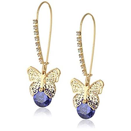 Betsey Johnson「キュービックジルコニアクリッター」キュービックジルコニアとバタフライロングドロップイヤリング 好評発売中