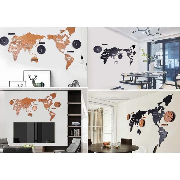 特大掛け時計 大きい 木製時計 世界時計 世界地図 World clock