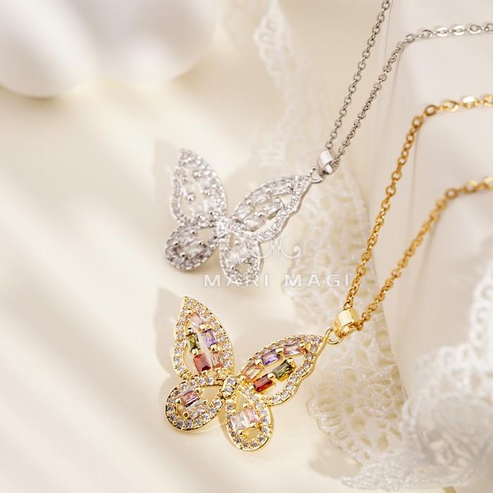 MARIMAGI ネックレス 蝶 ダイヤ級 金属アレルギー コーティング ラリエット レディース シンプル チェーン 大人 上品 エレガント 華奢 オフィス 通勤 | 
