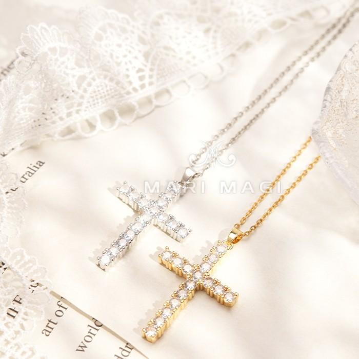 ネックレス レディース 十字架 金属アレルギー対応 ゴールド シルバー プチプラ ジルコニアMARI MAGI シンプル ジュエリー ギフト 女性 プレゼント 誕生日 | 