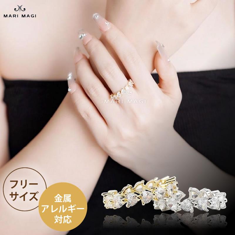 MARI MAGI ジルコン  ハートリング ゴールド シルバー 指輪 レディース 18K 10金 10K ホワイトゴールド 記念日ギフト プレゼント 金属アレルギー ジュエリー | 