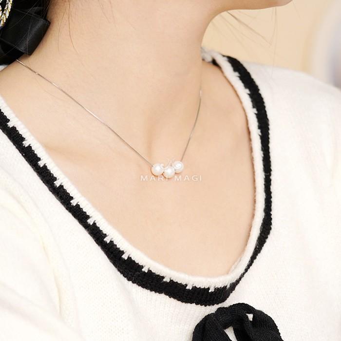 パールネックレス 三粒 8mm 18金 大粒 冠婚葬祭 葬式 結婚式 フォーマル パーティー アコヤ貝 レディース ピンクゴールド ホワイトゴールド 長さ調整可能 | 