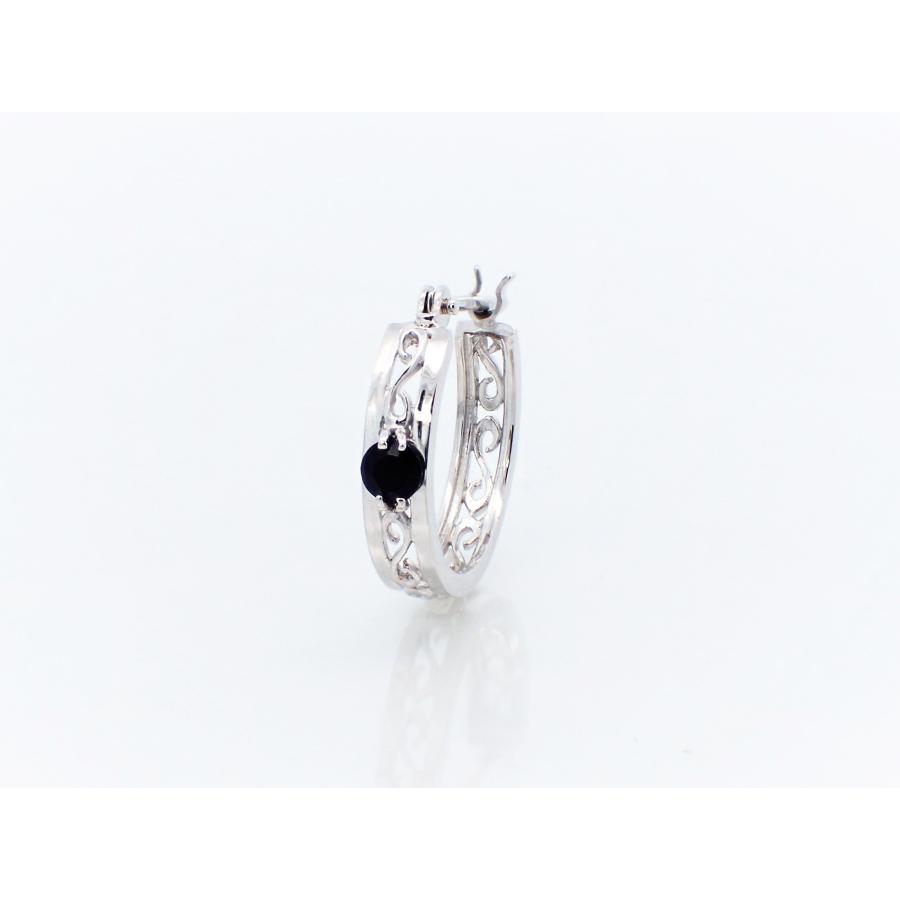 ピアス メンズ レディース アレルギー対応 ニッケルフリー K10WG 10金 ホワイトゴールド シングル フープピアス クロッシングピアス オニキス 唐草 片耳用の画像