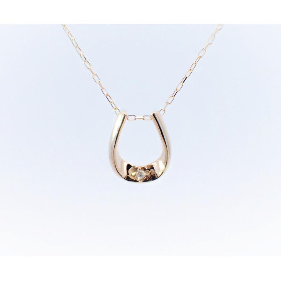 ペンダント ネックレス レディース アレルギー対応 ニッケルフリー K10YG 10金 イエローゴールド ダイヤモンド 0.005ct 天然 プチダイヤ シンプル 馬蹄の画像
