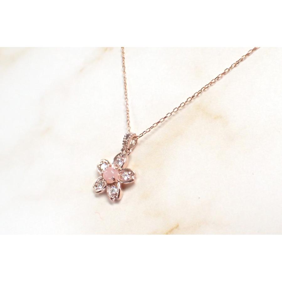 K10PG(10金ピンクゴールド) 桜デザインペンダントネックレス 天然 