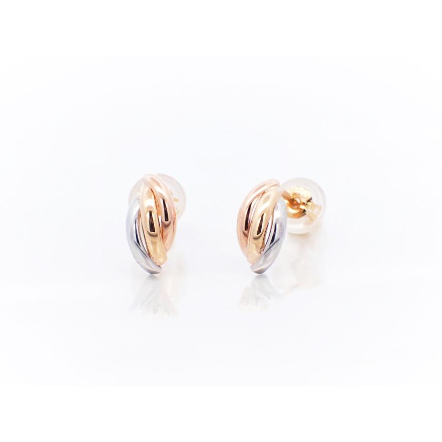 ピアス レディース アレルギー対応 ニッケルフリー K18  K18PG Pt900 トリニティカラー スタッドピアス トリコロール 18金 ゴールド プラチナ 地金ピアスの画像