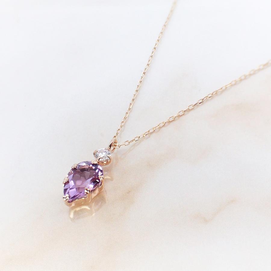 ペンダント ネックレス レディース アレルギー対応 ニッケルフリー K10YG 10金 イエローゴールド CZ 天然 ライトアメジスト 天然石 2月 誕生石の画像