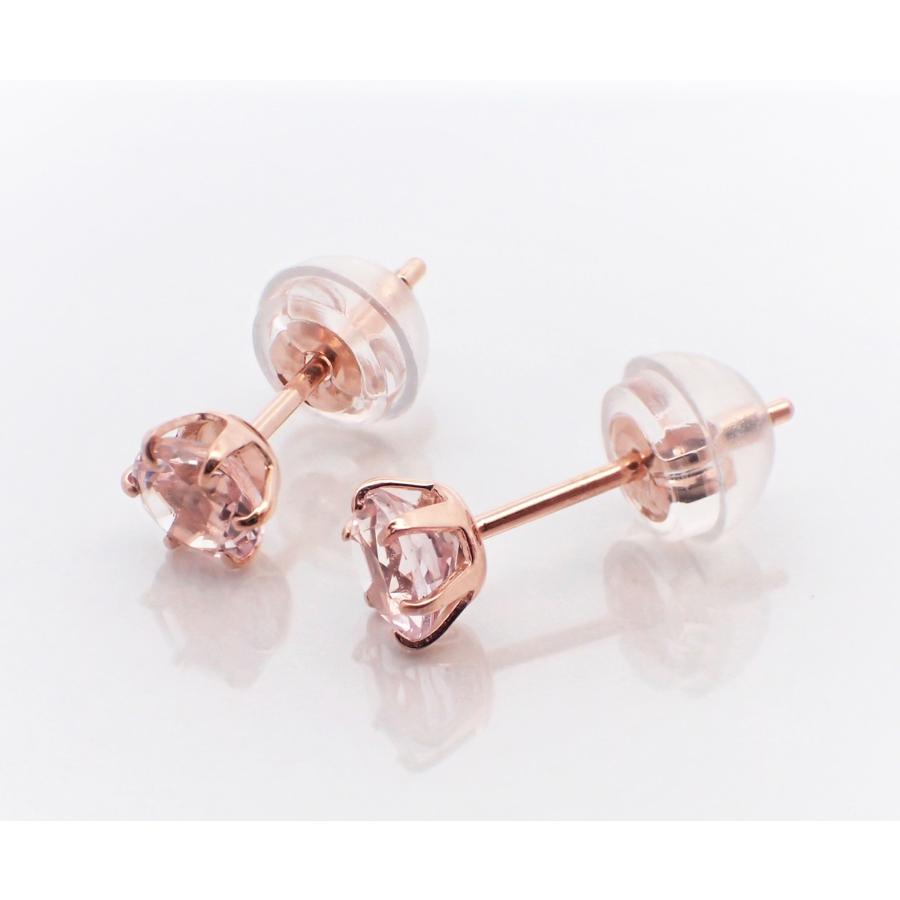 ピアス レディース アレルギー対応 ニッケルフリー K18PG 18金 ピンクゴールド モルガナイト スタッドピアス 天然石 一粒 4月 誕生石の画像
