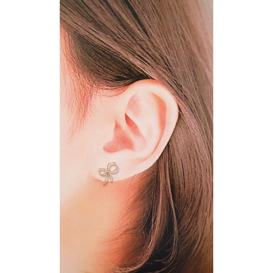 ピアス レディース アレルギー対応 ニッケルフリー K10 10金 イエローゴールド リボン モチーフ スタッドピアス かわいいの画像