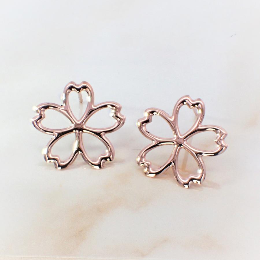 ピアス レディース アレルギー対応 ニッケルフリー K10 10金 ピンクゴールド さくら スタッドピアス 桜 サクラ 春 花 モチーフ シンプル 大きめの画像